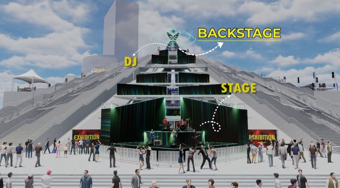 Pyramid Stage backstage at the top of the Pyramid